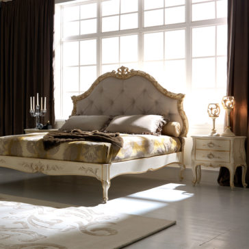 Italian Designer Ivory Small 2 Drawer Bedside Cabinet Ornate Ivory and Gold Italian Button Upholstered Bed