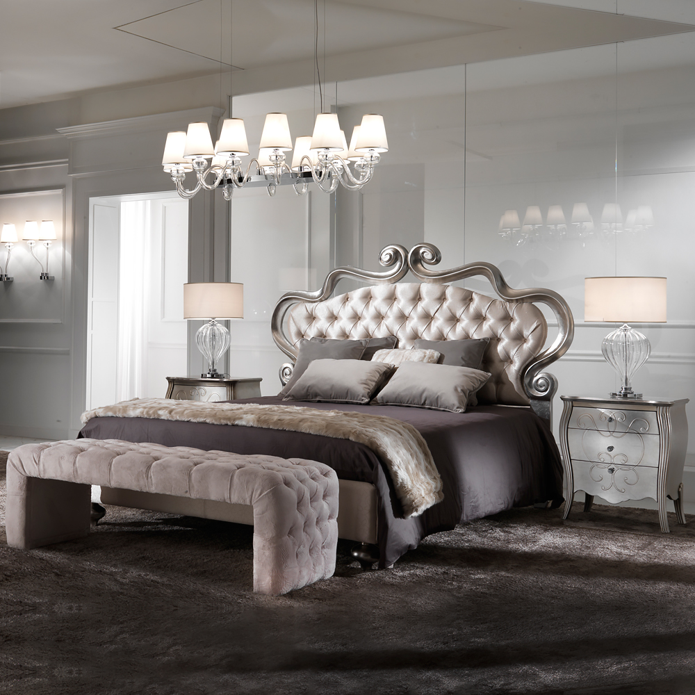 Italian Ornate Luxury Silver Leaf Bed