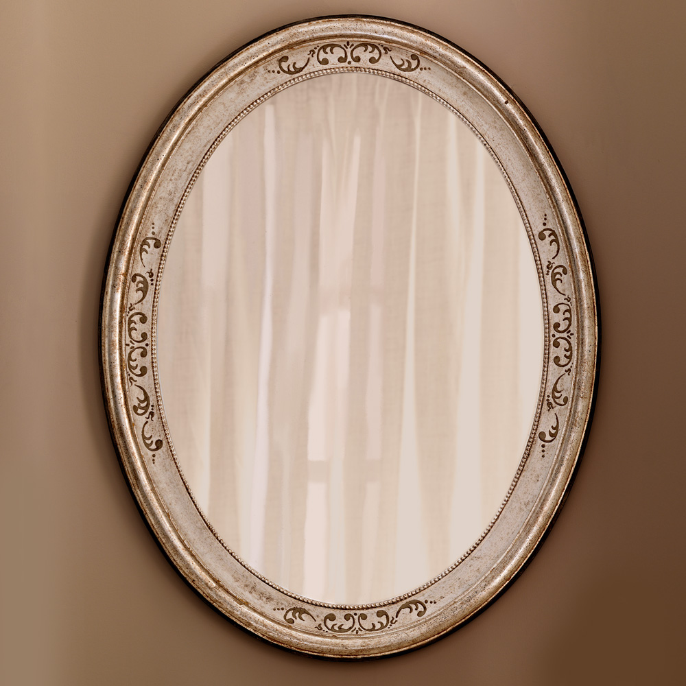 Hand-painted Silver Italian Oval Mirror