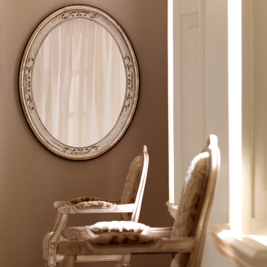 Hand-painted Silver Italian Oval Mirror Ornate Silver Italian Oval Mirror