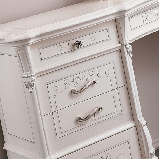 Large Designer Italian Dressing Table Ornate White and Silver Leaf Italian Dressing Table