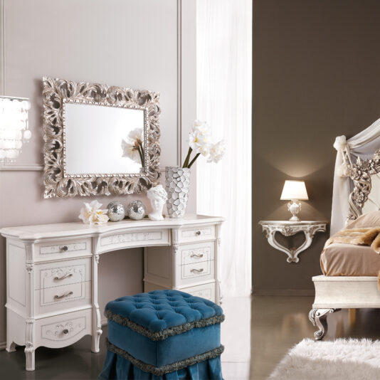 Ornate Silver Leaf Rococo Wall Mirror Ornate White and Silver Leaf Italian Dressing Table