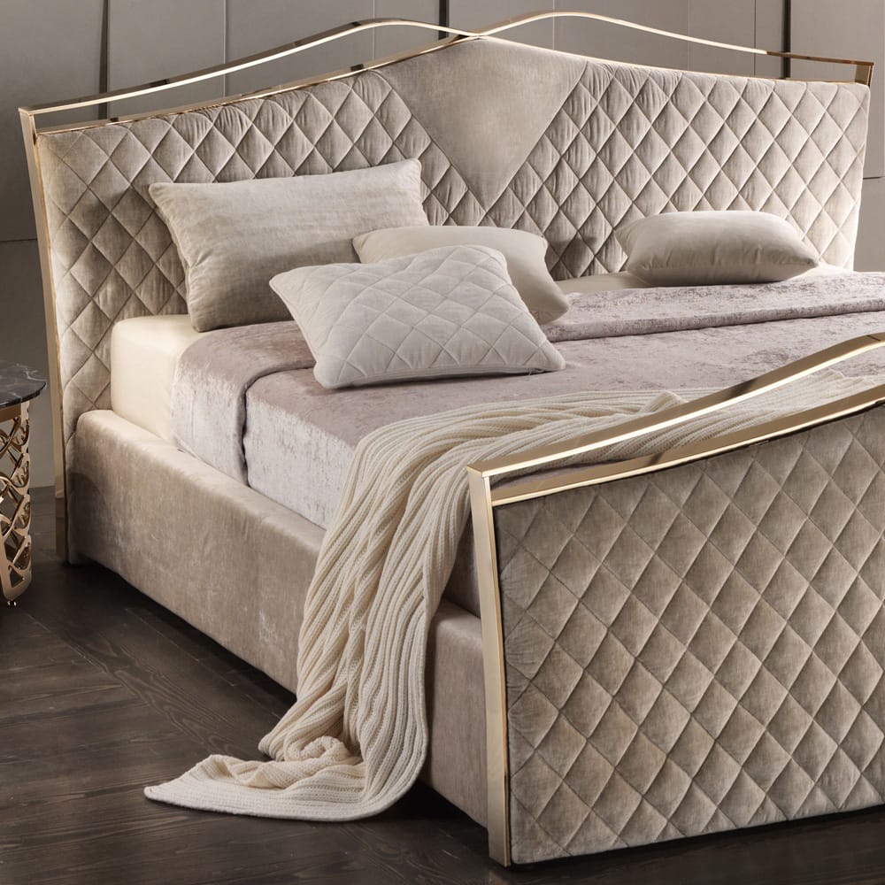 Quilted Nubuck Italian Designer Bed With Footboard