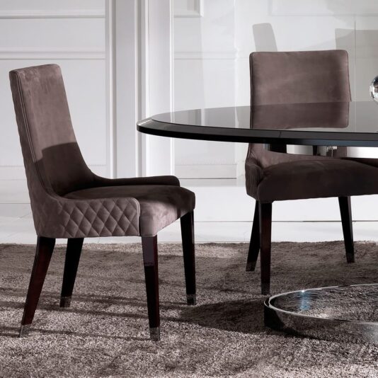 High End Modern Oval Dining Set Quilted Nubuk Leather Italian Dining Chair