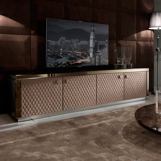 Italian Bronze Mirrored Quilted Leather Sideboard