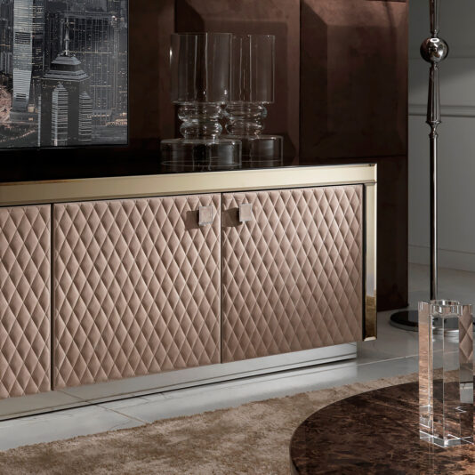 Italian Bronze Mirrored Quilted Leather Sideboard Italian Bronze Mirrored Quilted Leather Sideboard