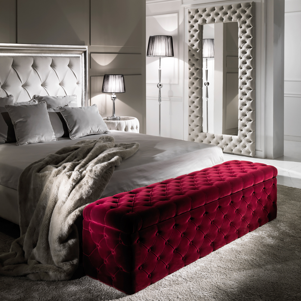Luxury Italian Red Velvet Storage Ottoman