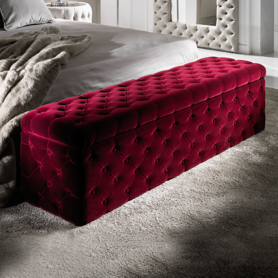 Luxury Italian Red Velvet Storage Ottoman