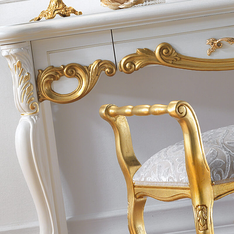 Ornate White and Gold Leaf Italian Dressing Table