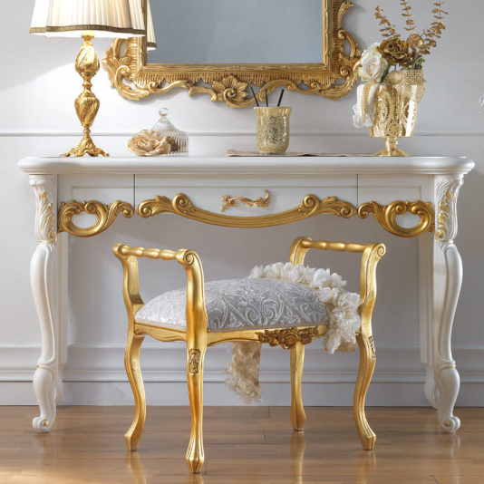 Ornate White and Gold Leaf Italian Dressing Table