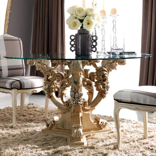 Reproduction Baroque Round Glass Classic Italian Dining Set Reproduction Baroque Round Glass Classic Italian Dining Set