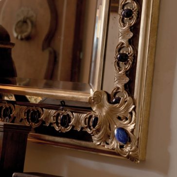 Reproduction Italian Gold Mirror With Blue Lapis Lazuli Reproduction Italian Gold Mirror With Blue Lapis Lazuli