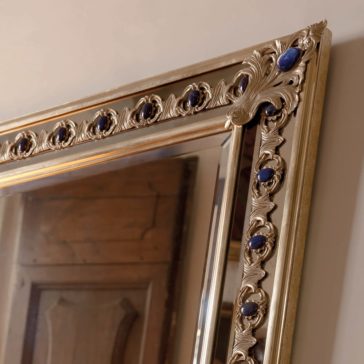 Reproduction Italian Gold Mirror With Blue Lapis Lazuli Reproduction Italian Gold Mirror With Blue Lapis Lazuli