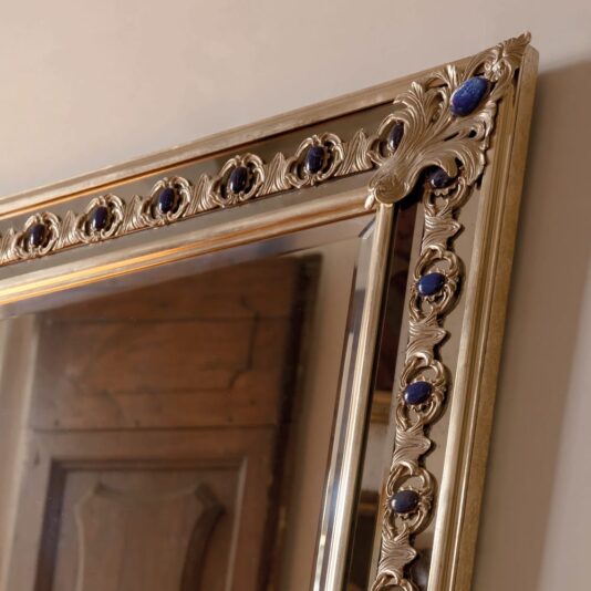 Reproduction Italian Gold Mirror With Blue Lapis Lazuli