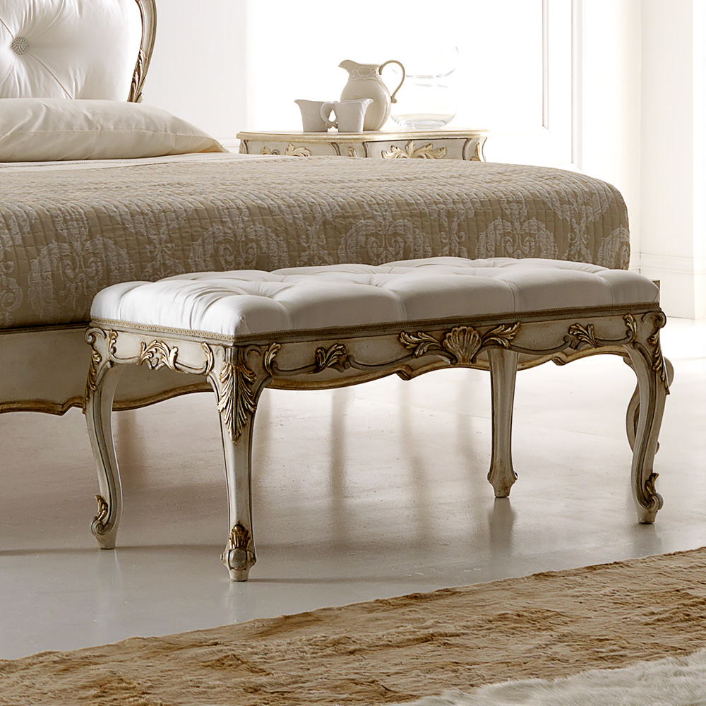 Reproduction Rococo Italian Button Upholstered Bench