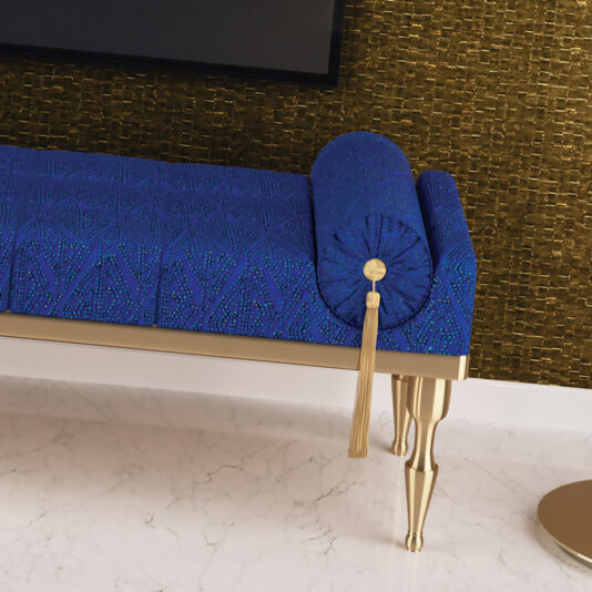 Luxury Royal Blue Gold Upholstered Bench Luxury Royal Blue Gold Leaf Upholstered Bench