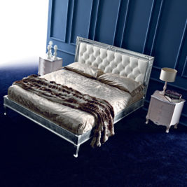 Leather Button Upholstered Silver Leaf Bed