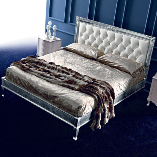 Leather Button Upholstered Silver Leaf Bed
