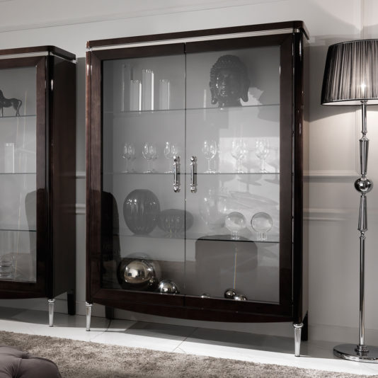 Large Luxury Walnut Veneer Italian Display Cabinet