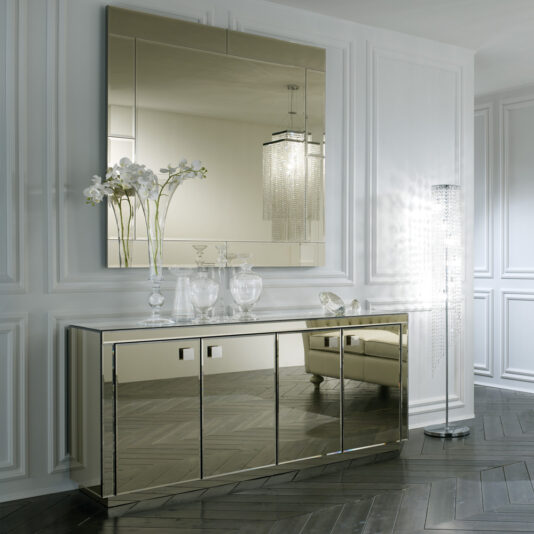 Large Square Smoked Glass Venetian Mirror Bronze Mirrored Buffet and Mirror