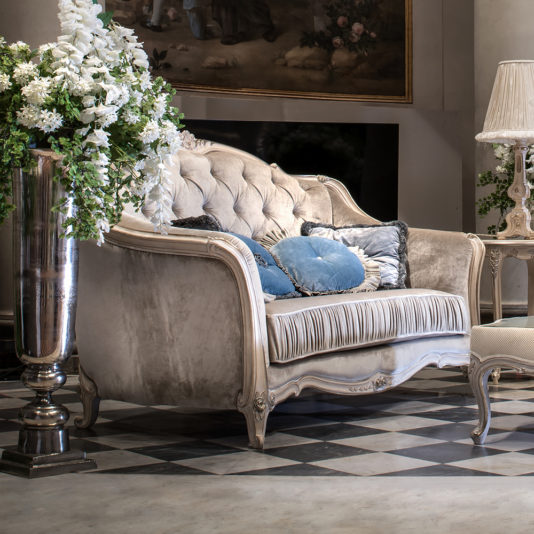 Classic Italian Grey Velvet Two Seater Sofa