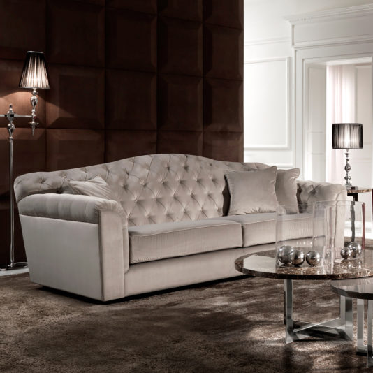 Classic Italian Button Upholstered Luxury Velvet Sofa