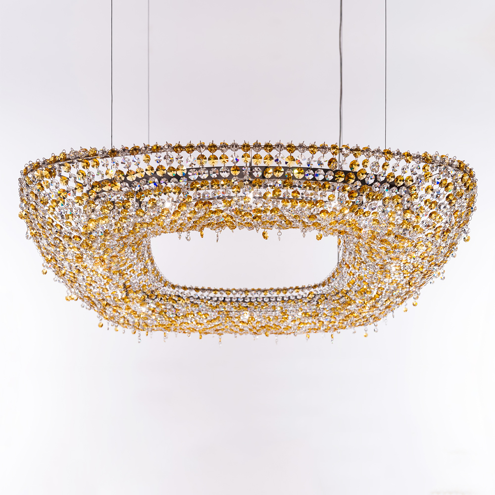 Square Amber Coloured Crystal Chandelier