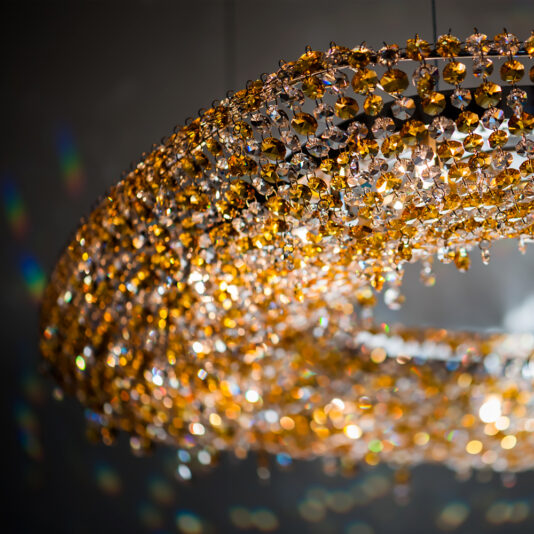 Square Amber Coloured Crystal Chandelier