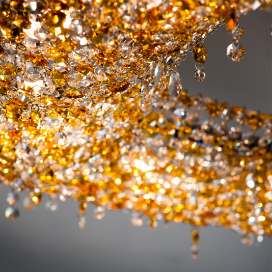 Square Amber Coloured Crystal Chandelier