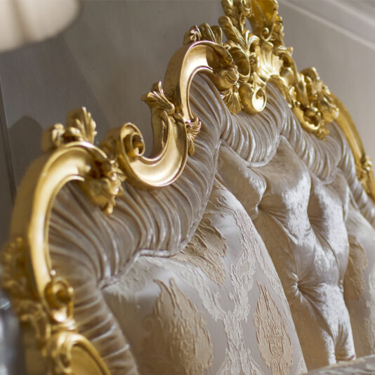 Rococo Gold Leaf Button Upholstered Bed Striking Rococo Gold Leaf Button Upholstered Bed