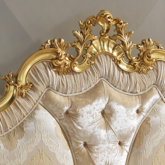 Rococo Gold Leaf Button Upholstered Bed Striking Rococo Gold Leaf Button Upholstered Bed