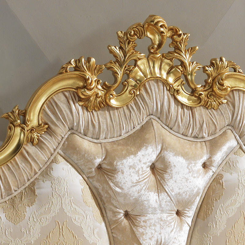 Rococo Gold Leaf Button Upholstered Bed
