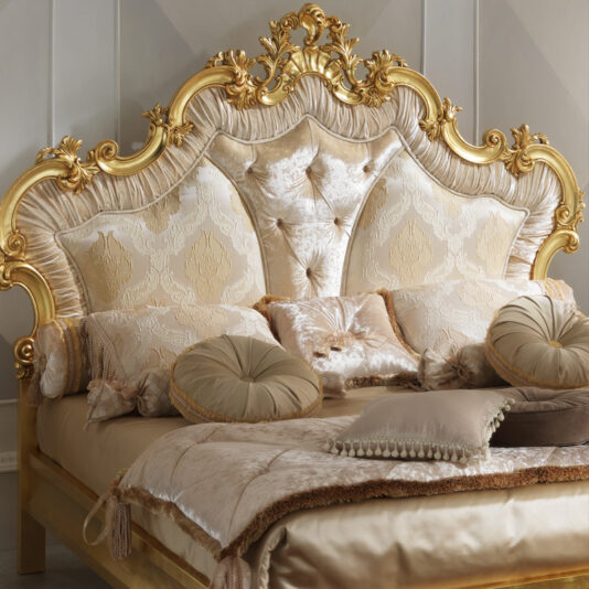 Rococo Gold Leaf Button Upholstered Bed Striking Rococo Gold Leaf Button Upholstered Bed
