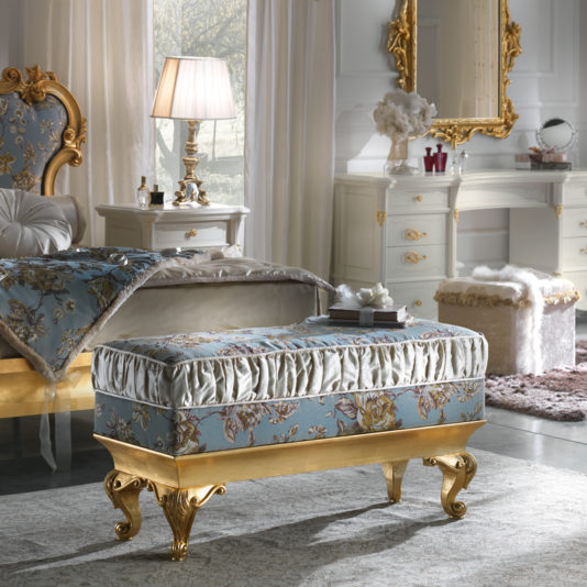 Gold Leaf Rococo Upholstered Bench