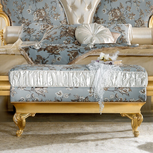Gold Leaf Rococo Upholstered Bench Sumptuous Gold Leaf Rococo Upholstered Bench