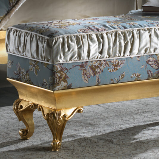 Gold Leaf Rococo Upholstered Bench Sumptuous Gold Leaf Rococo Upholstered Bench