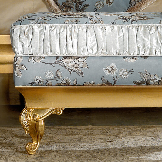 Gold Leaf Rococo Upholstered Bench Sumptuous Gold Leaf Rococo Upholstered Bench