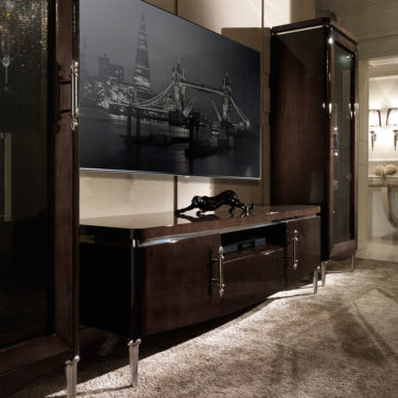 Modern Italian Walnut Veneer TV Console Unit