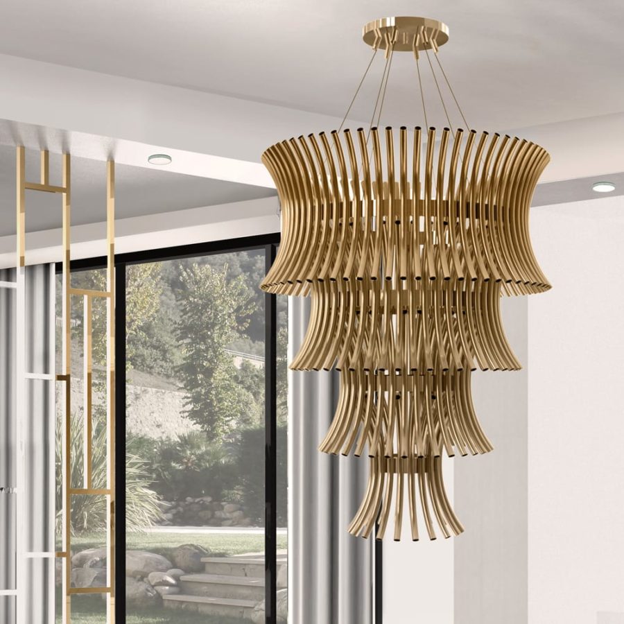 Tiered Modern Designer Gold Plated Chandelier - Juliettes Interiors