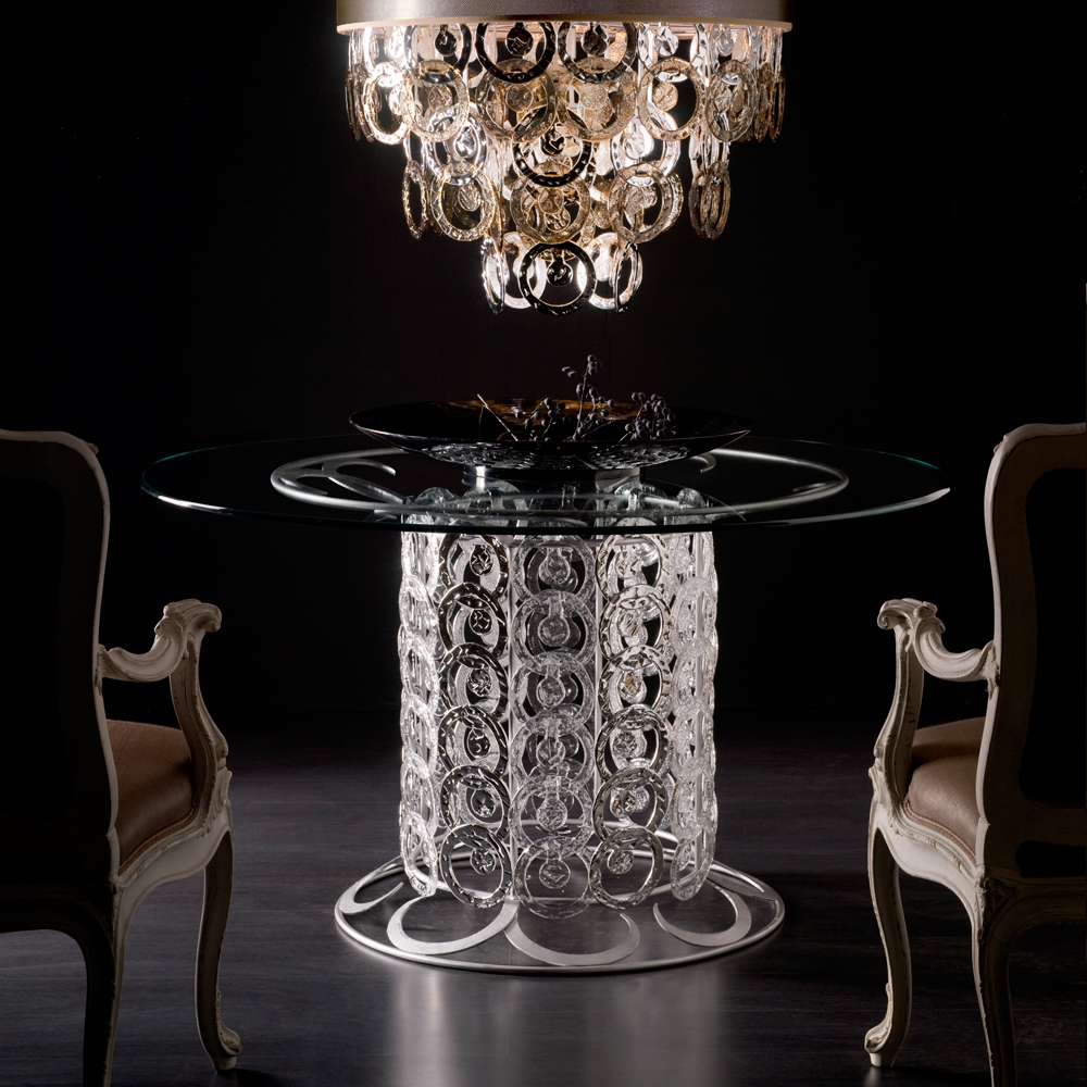 Unique Italian Handmade Round Crystal Glass Table