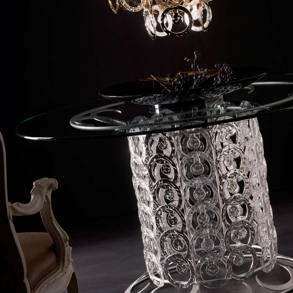 Unique Italian Handmade Round Crystal Glass Table