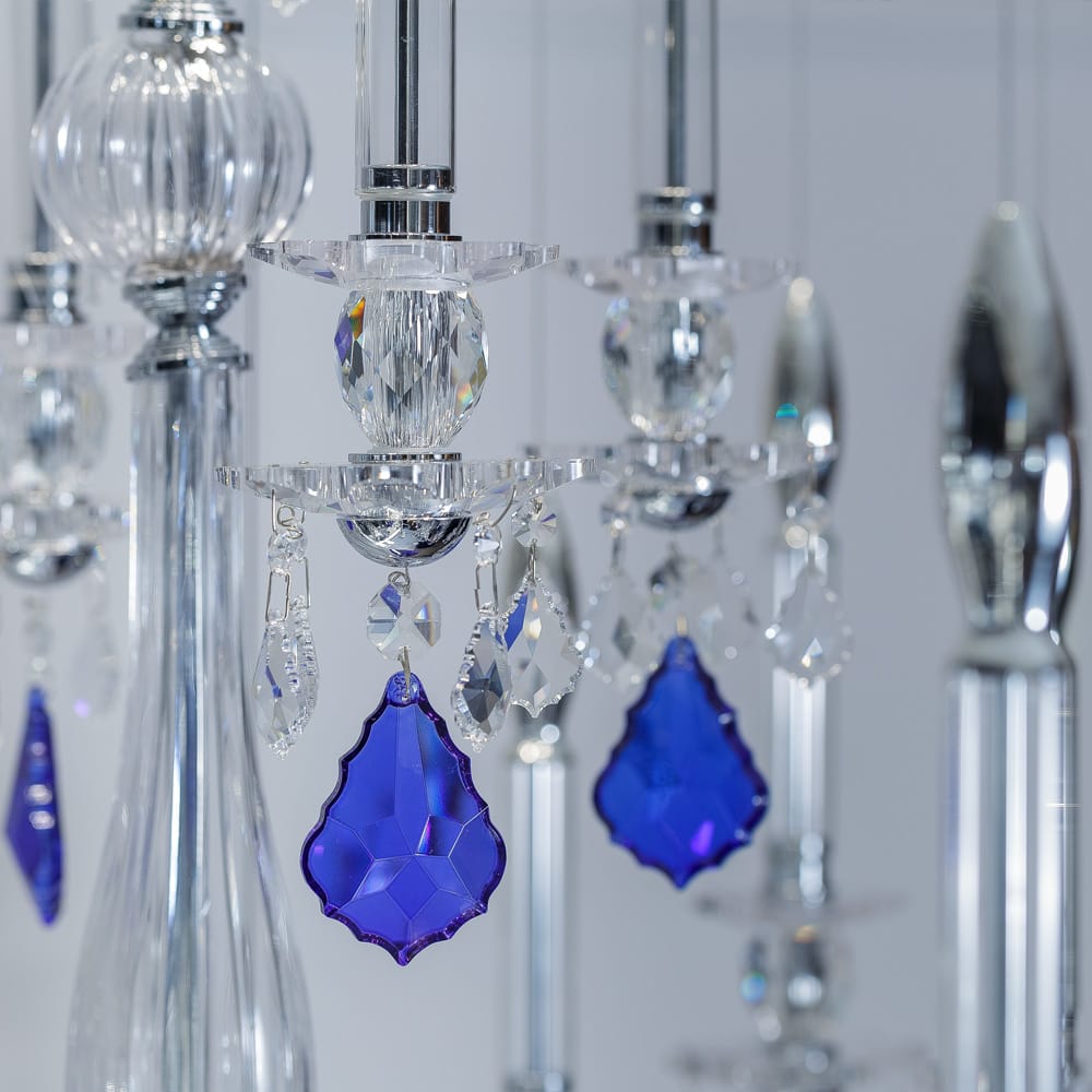 Unique Spotlight Designer Italian Crystal Chandelier With Blue Drops