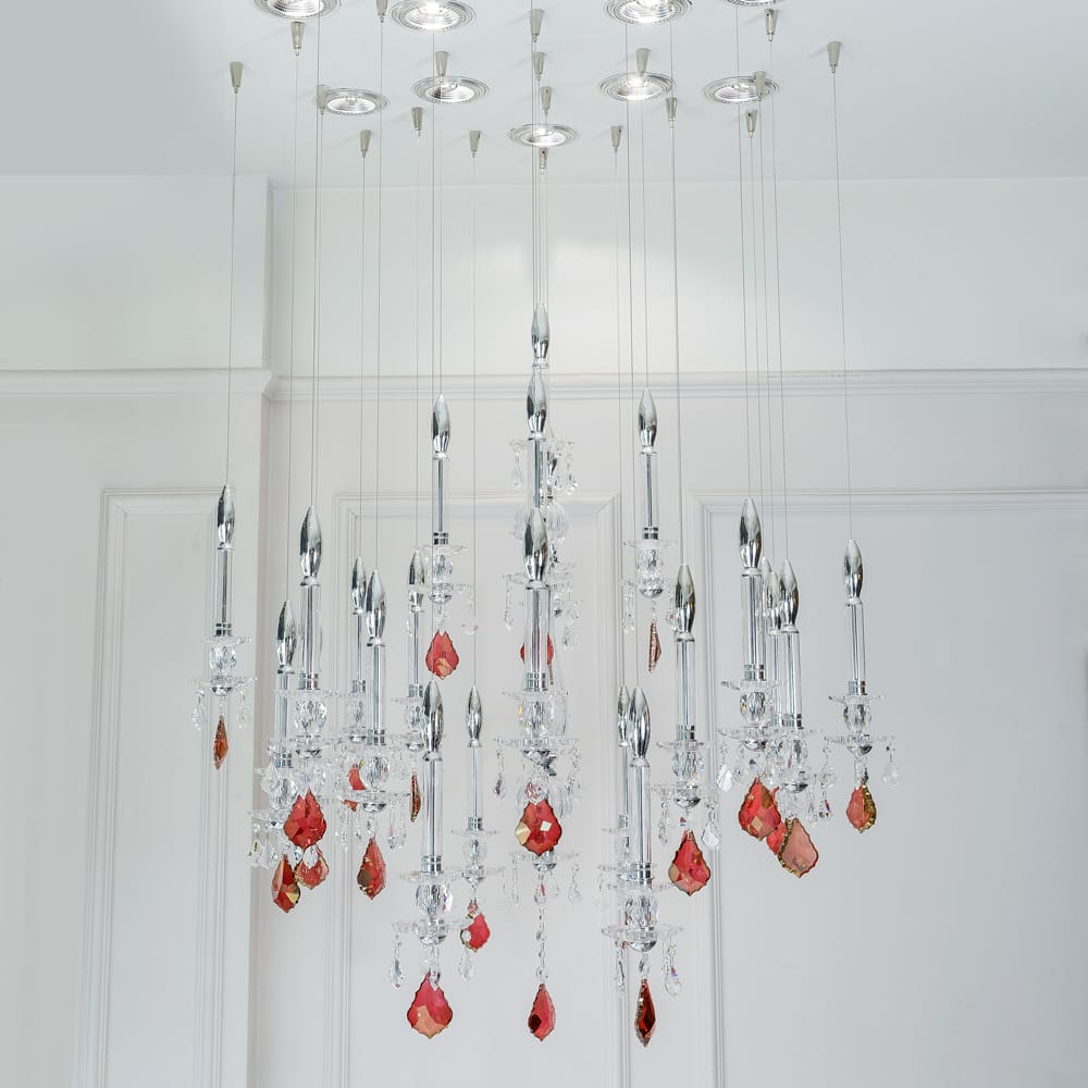 Unique Spotlight Designer Italian Crystal Chandelier With Red Drops