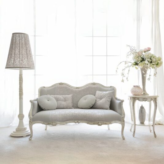 Venetian Style Soft Grey Italian Designer 2 Seater Sofa Venetian Style Soft Grey Italian Designer 2 Seater Sofa