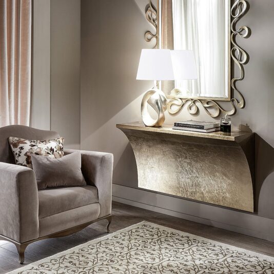 Wall Mounted Modern Designer Champagne Leaf Console Wall Mounted Modern Designer Champagne Leaf Console