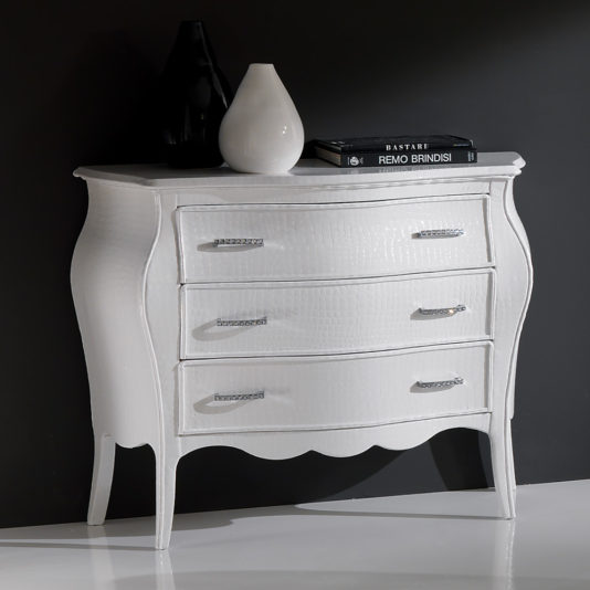 White Embossed Pattern Leather Chest Of Drawers