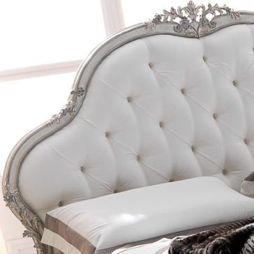 White Designer Ornate Italian Silk Button Upholstered Bed White Designer Ornate Italian Silk Button Upholstered Bed