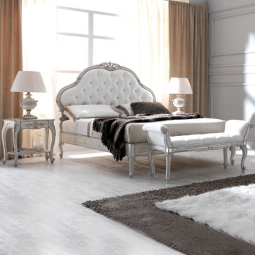 White Designer Ornate Italian Silk Button Upholstered Bed White Designer Ornate Italian Silk Button Upholstered Bed