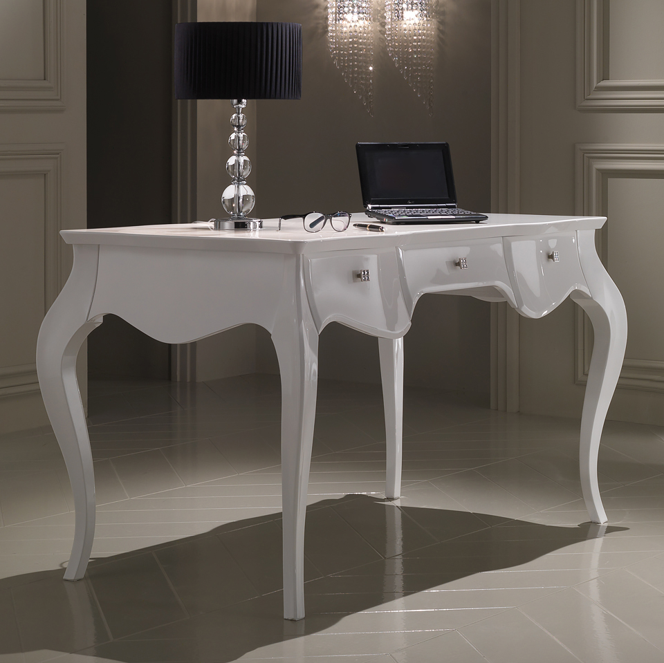 Luxury Italian Designer White Lacquered Writing Desk