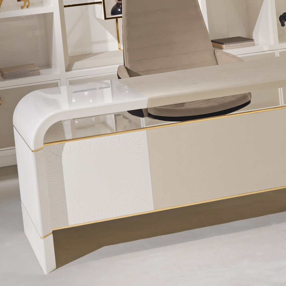 Contemporary Ivory Lacquered Executive Writing Desk